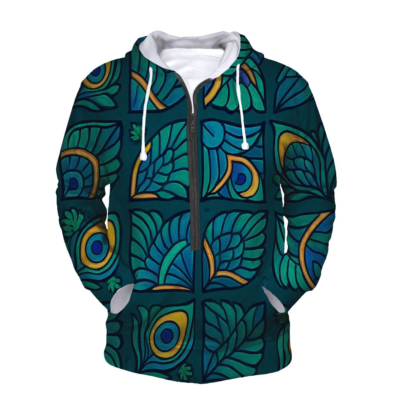 Iridescent Peacock Eye Pinwheel Tiles printed hoodies