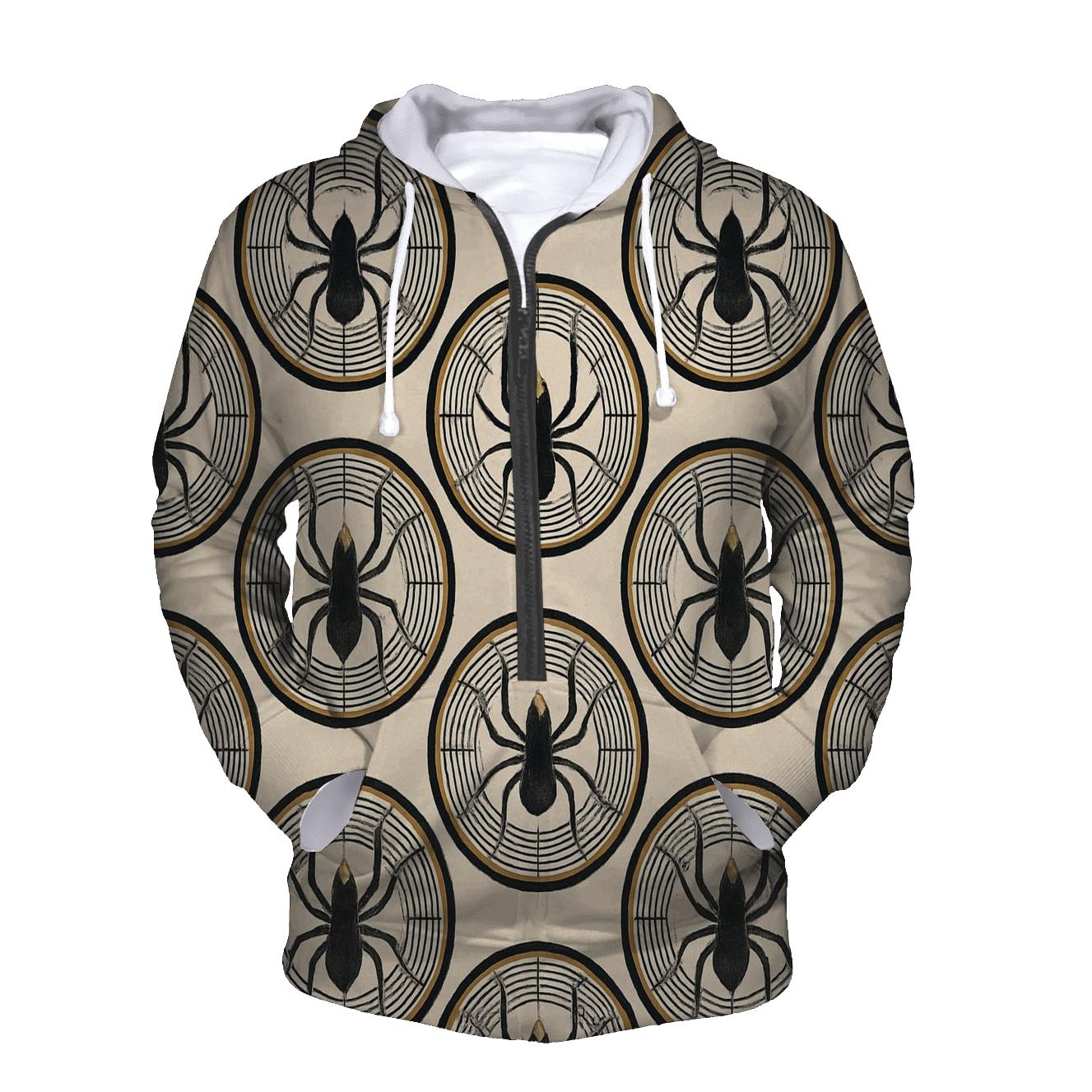 Entomology Chic Spider Silhouette Medallions On Ivory Field printed hoodies