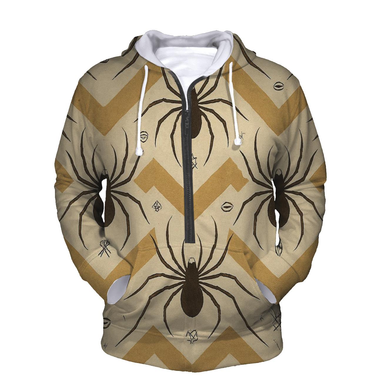 Entomology Chic Spider Silhouette Chevron On Ivory printed hoodies
