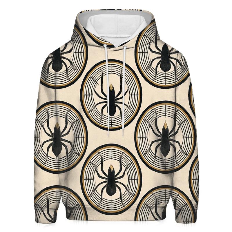 Entomology Chic Spider Silhouette Medallions On Ivory Field lightweight hoodies
