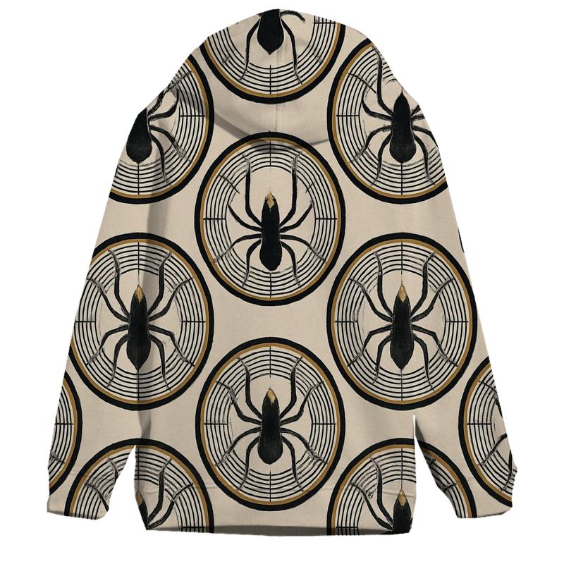 Entomology Chic Spider Silhouette Medallions On Ivory Field lightweight hoodies