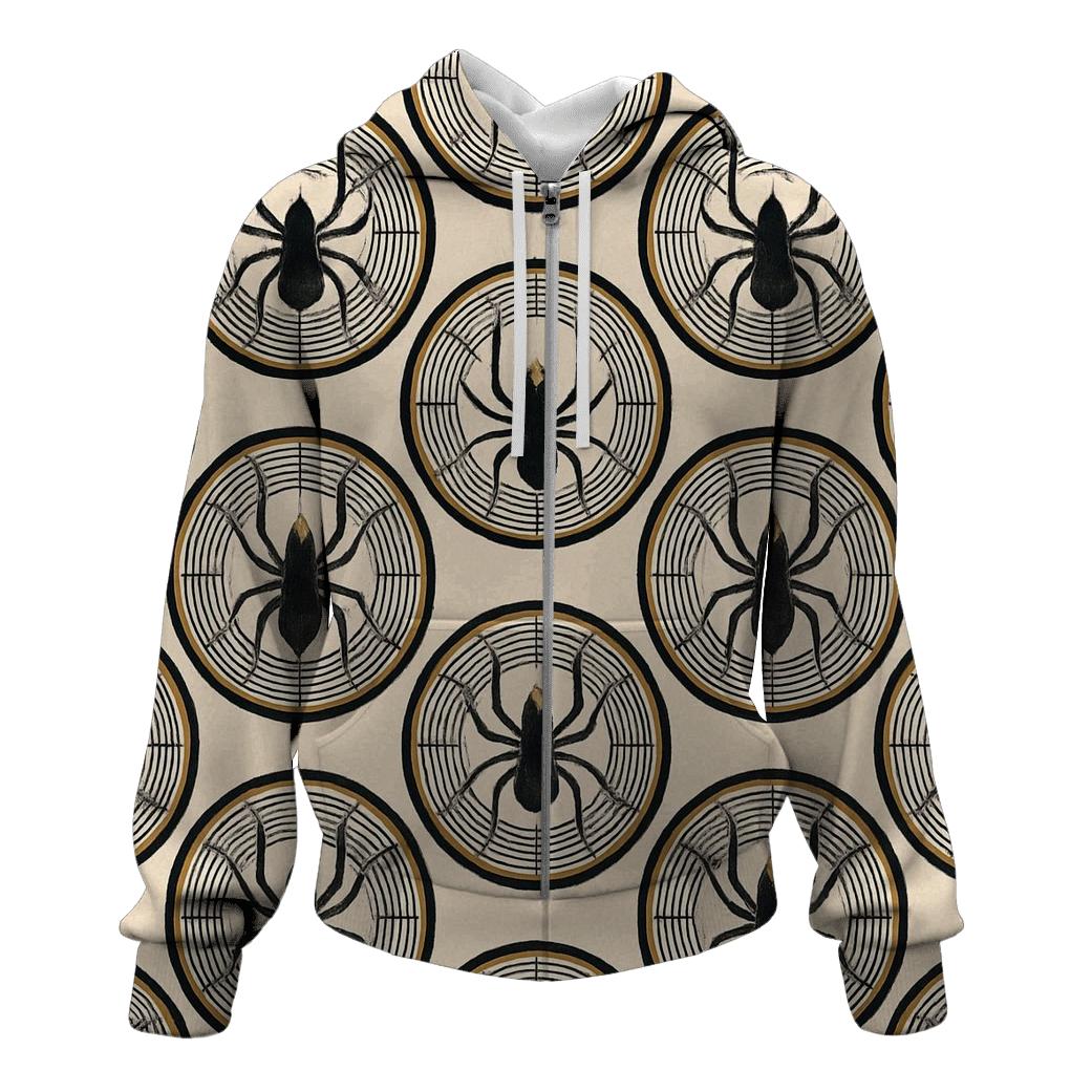 Entomology Chic Spider Silhouette Medallions On Ivory Field heavyweight hoodies