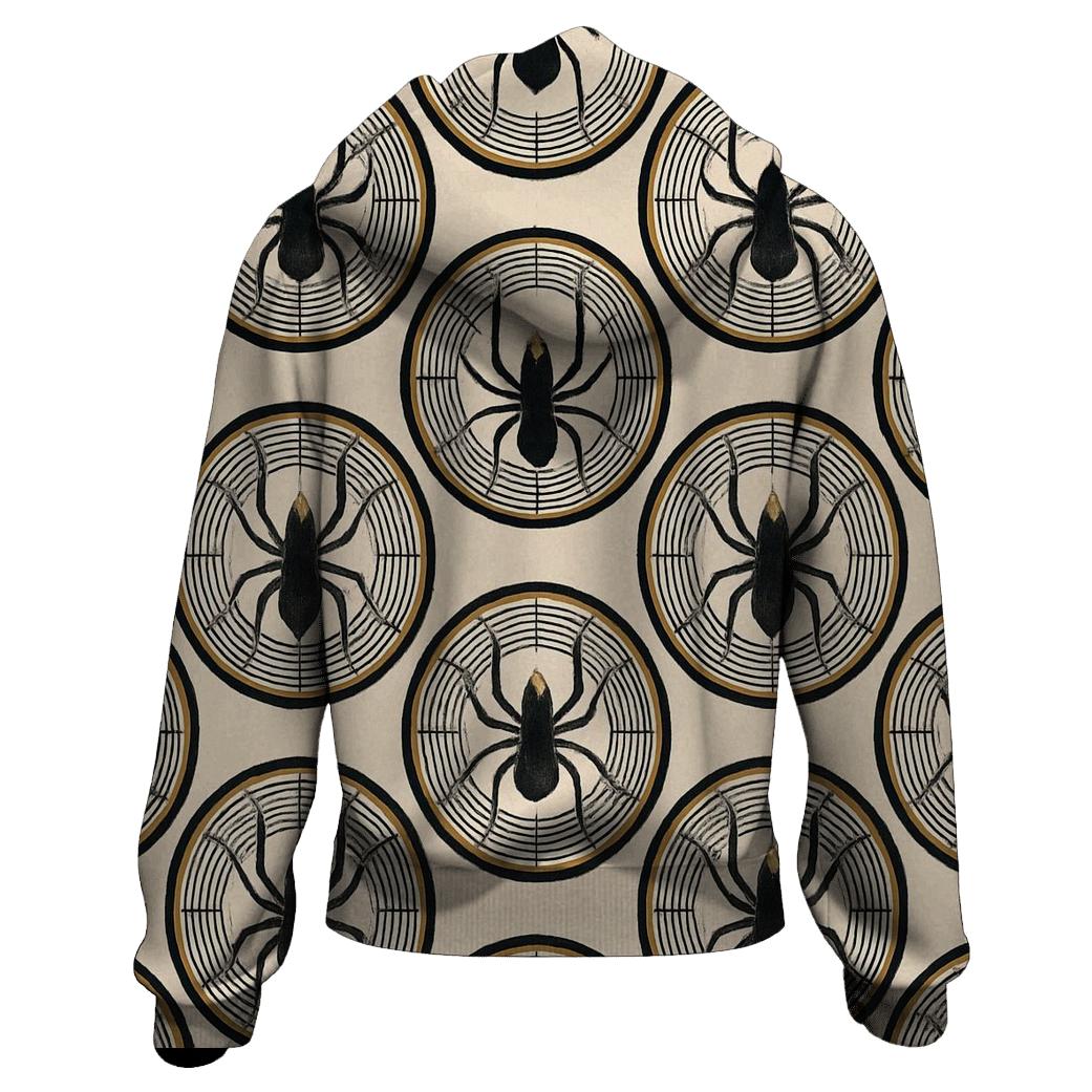 Entomology Chic Spider Silhouette Medallions On Ivory Field heavyweight hoodies