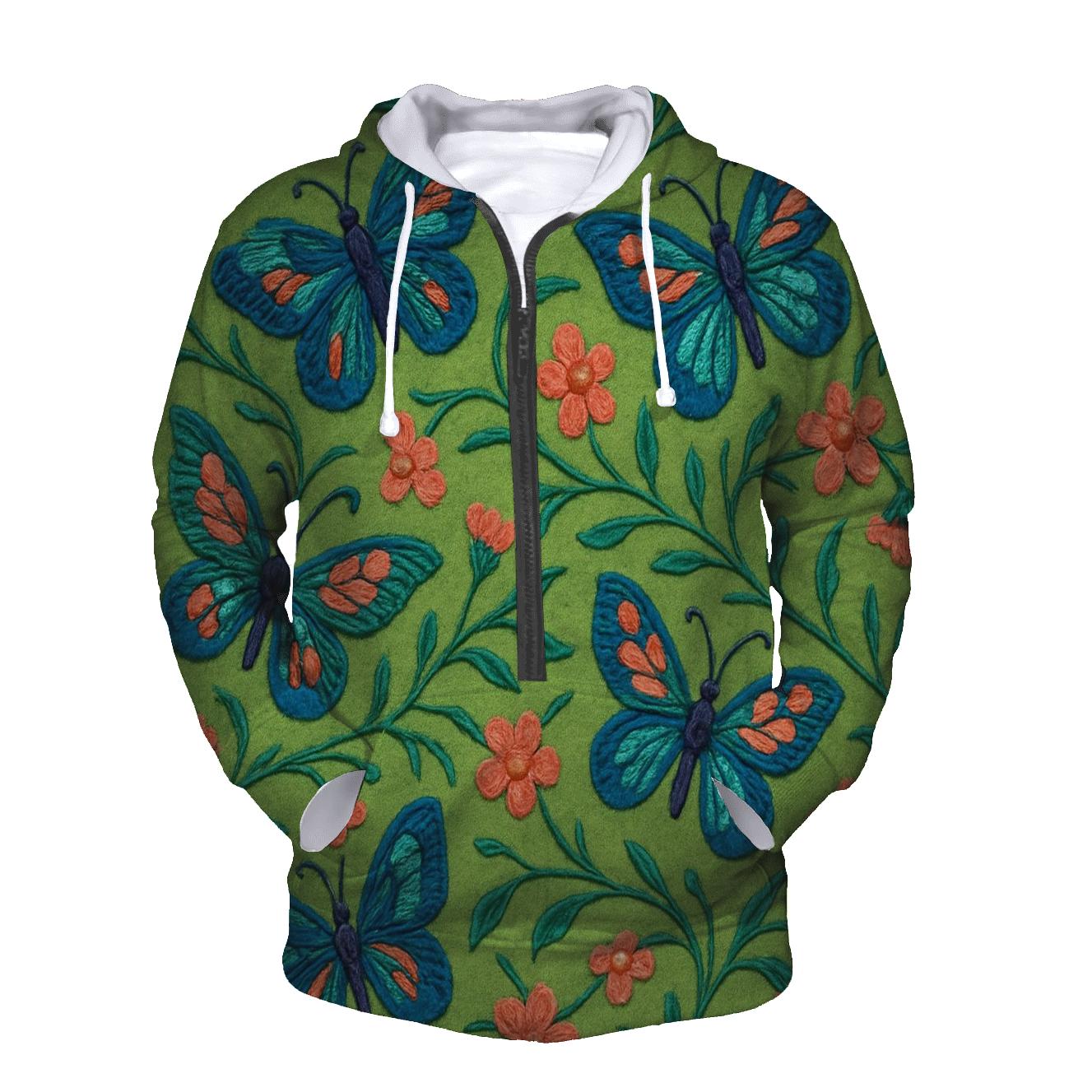 Embroidered Meadow Ribbon Butterflies On Meadow Green hoodie designs