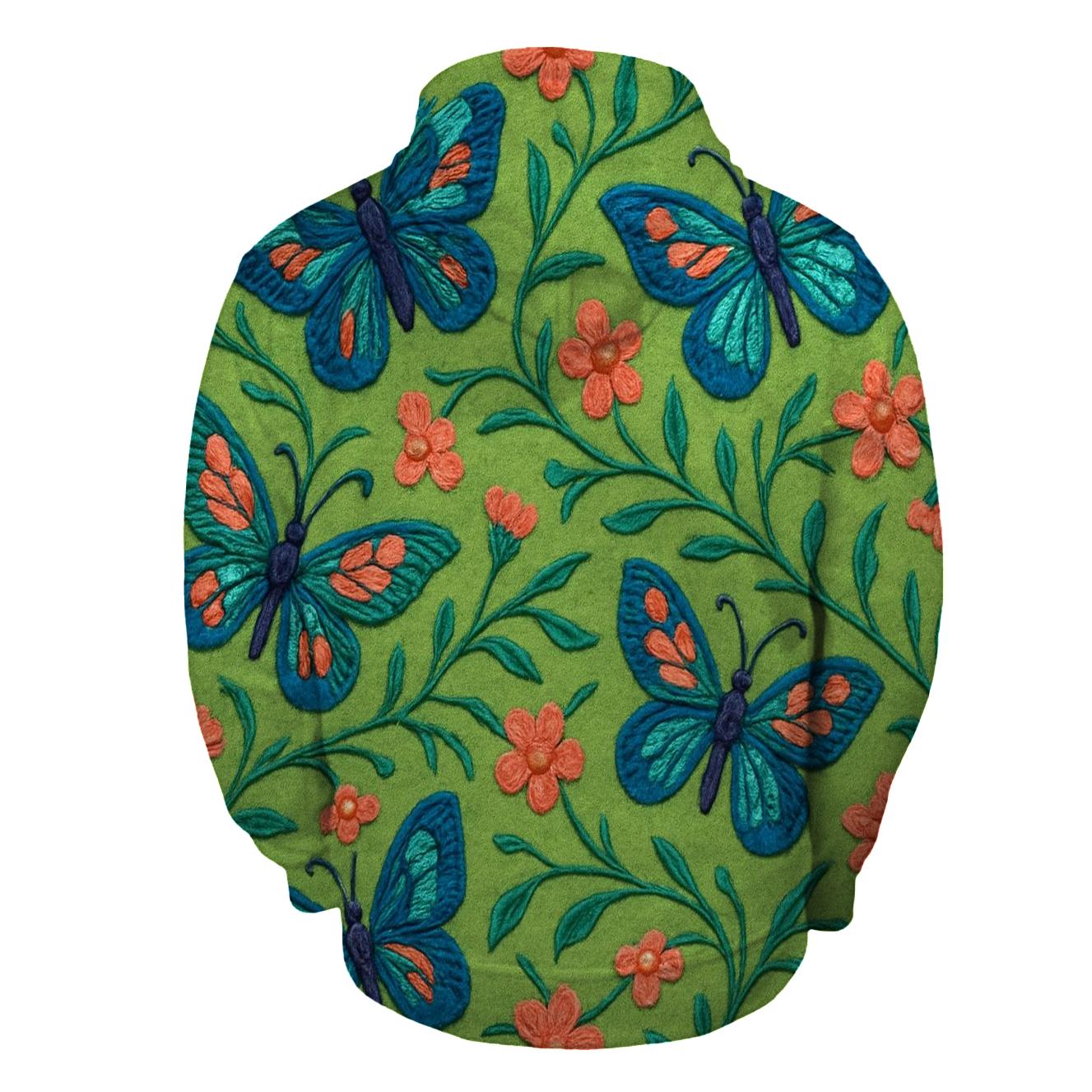 Embroidered Meadow Ribbon Butterflies On Meadow Green hoodie designs