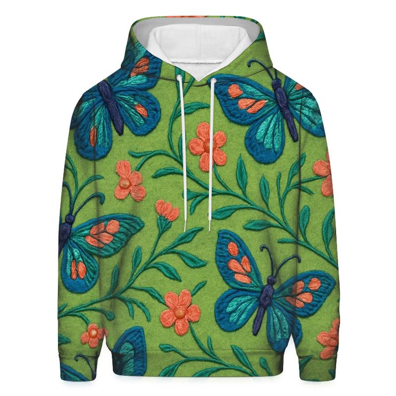 Embroidered Meadow Ribbon Butterflies On Meadow Green hoodie styles