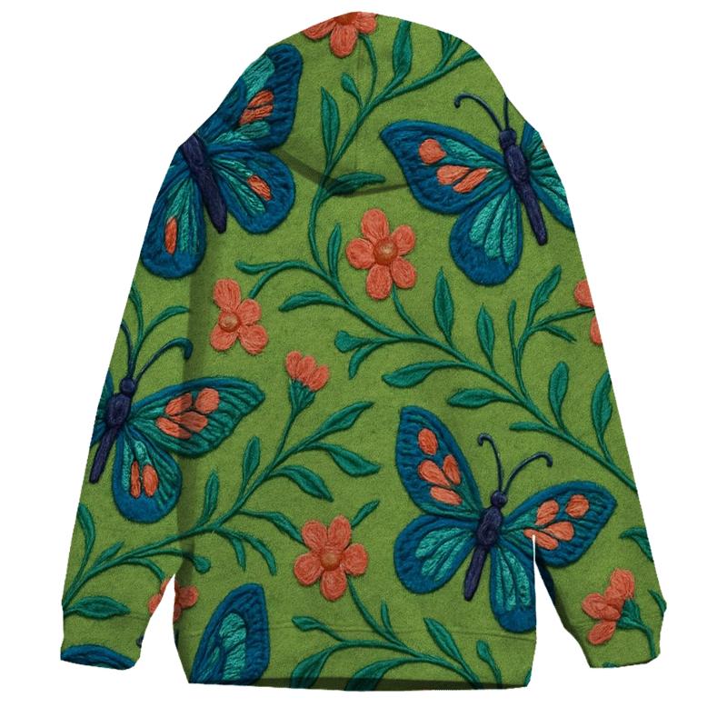 Embroidered Meadow Ribbon Butterflies On Meadow Green hoodie styles