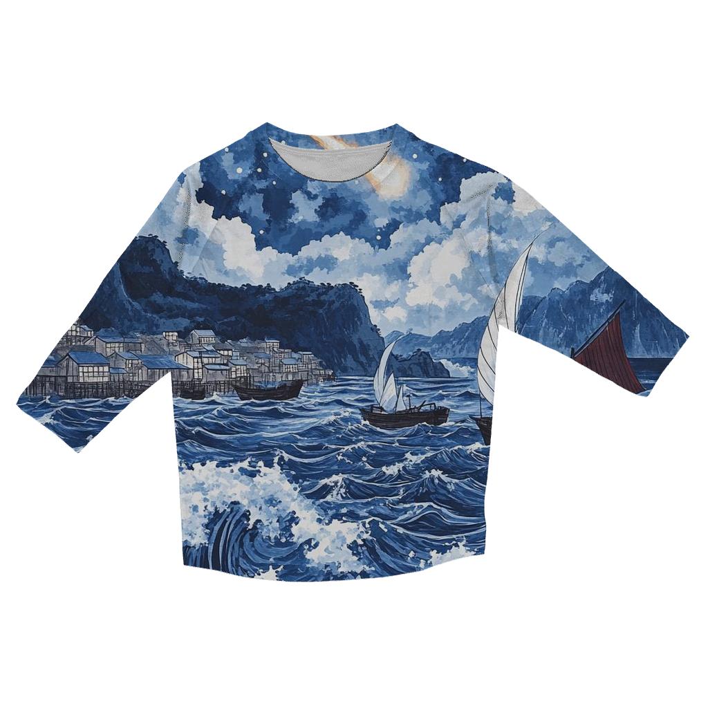 Hokusai Inspired Comet Harbor Storm fashion 3/4 sleeve shirts