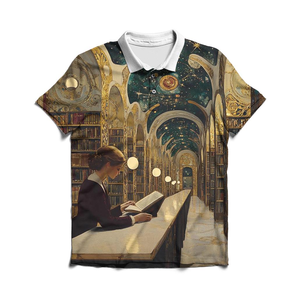 Gustav Klimt Inspired Celestial Library Evening designer slim fit polos