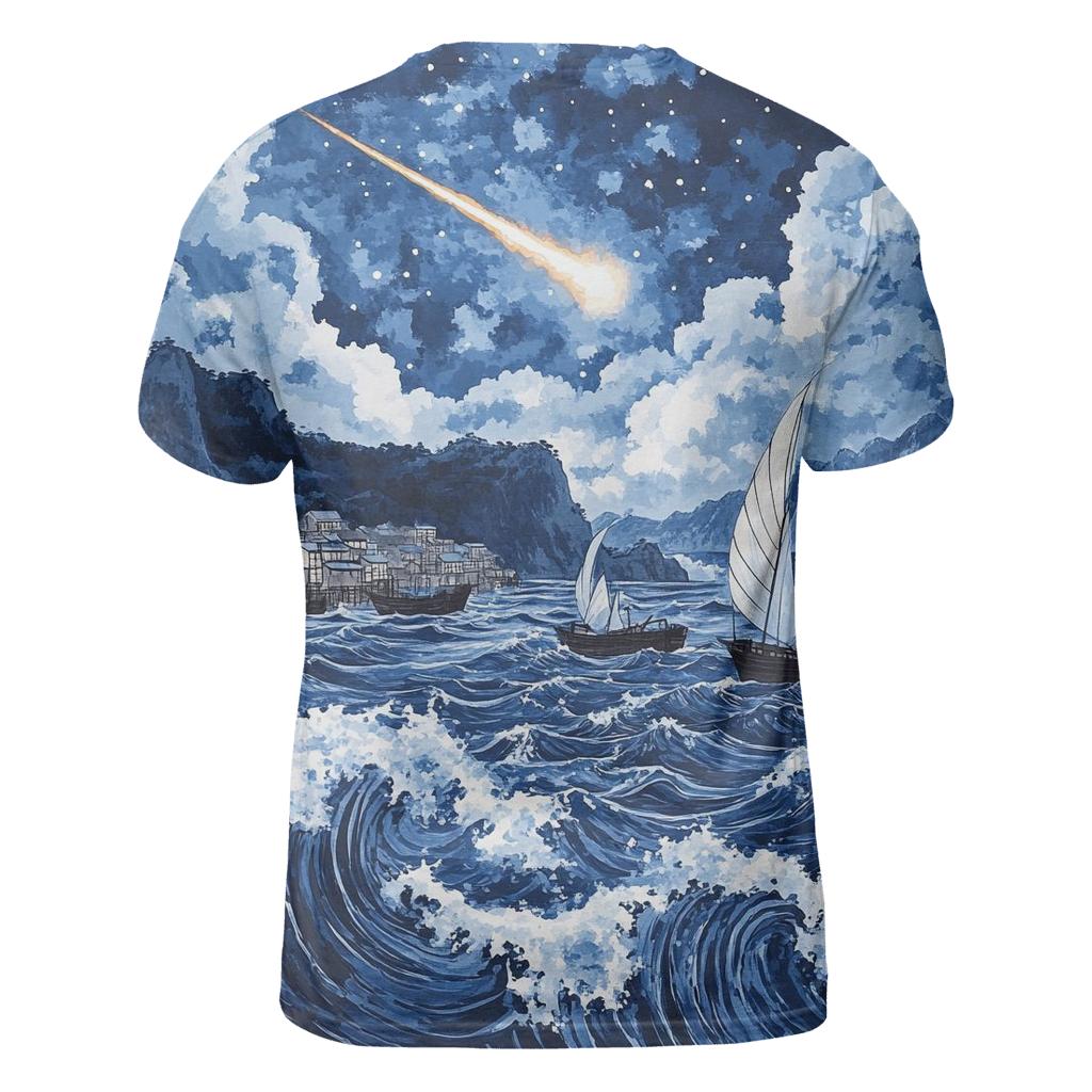 Hokusai Inspired Comet Harbor Storm trendy printed shirt styles
