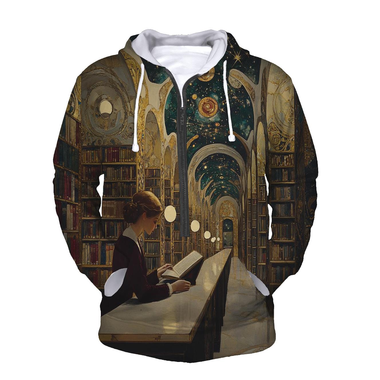 Gustav Klimt Inspired Celestial Library Evening printed hoodies
