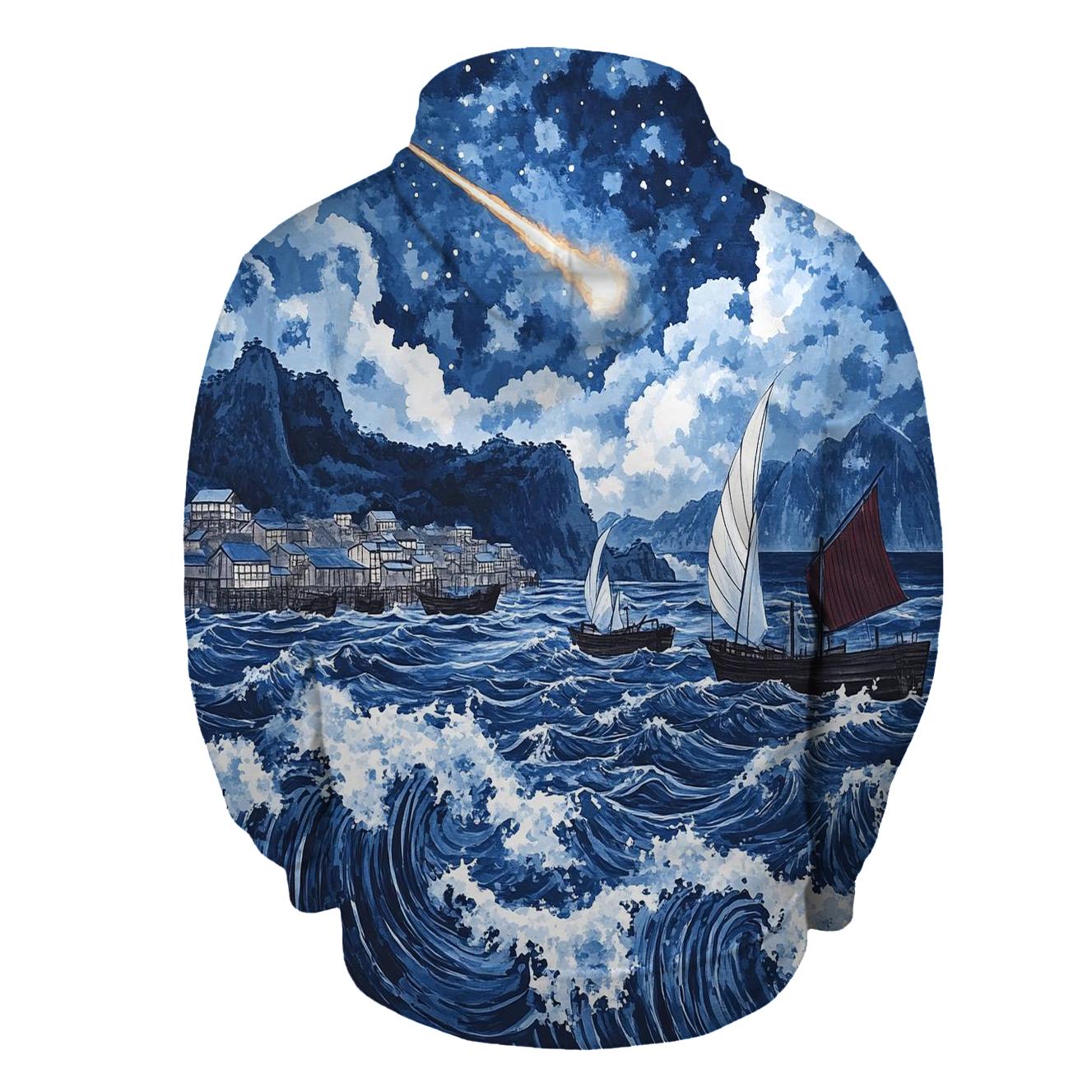 Hokusai Inspired Comet Harbor Storm custom hoodies