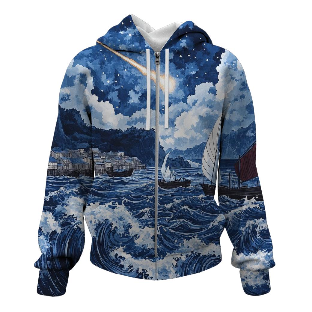 Hokusai Inspired Comet Harbor Storm hoodie trends
