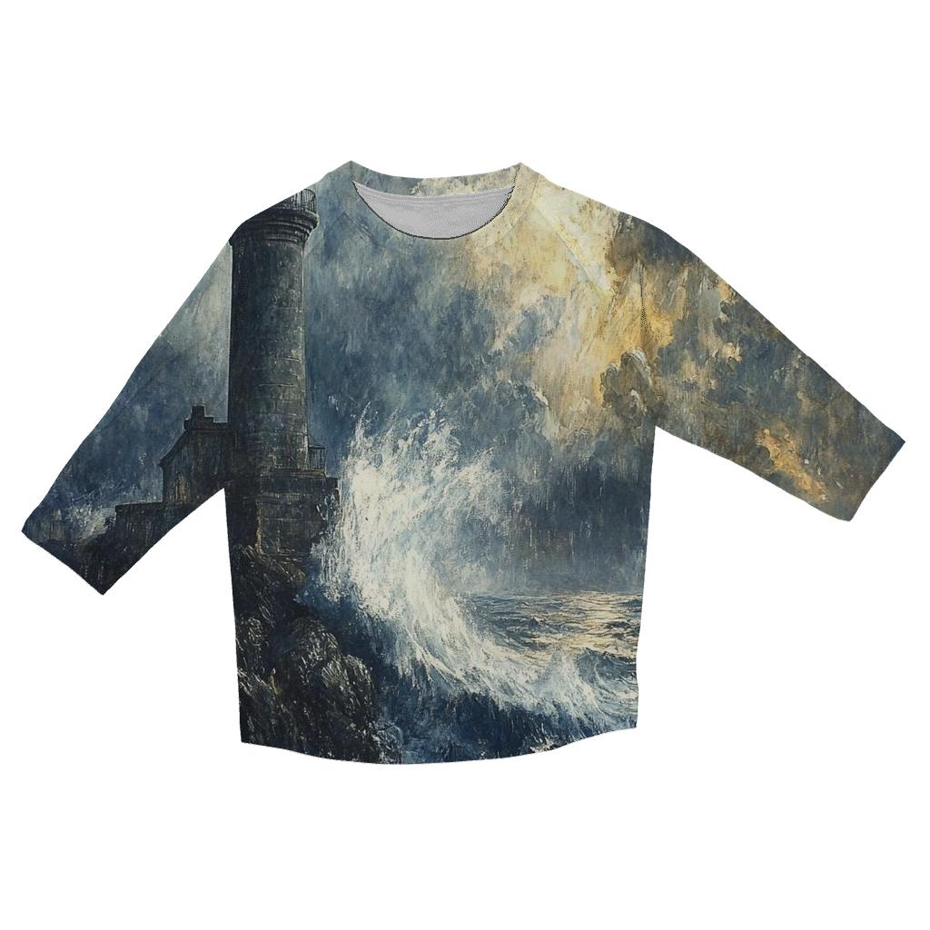 J M W Turner Inspired Storm Over Lighthouse Coast custom 3/4 sleeve shirts