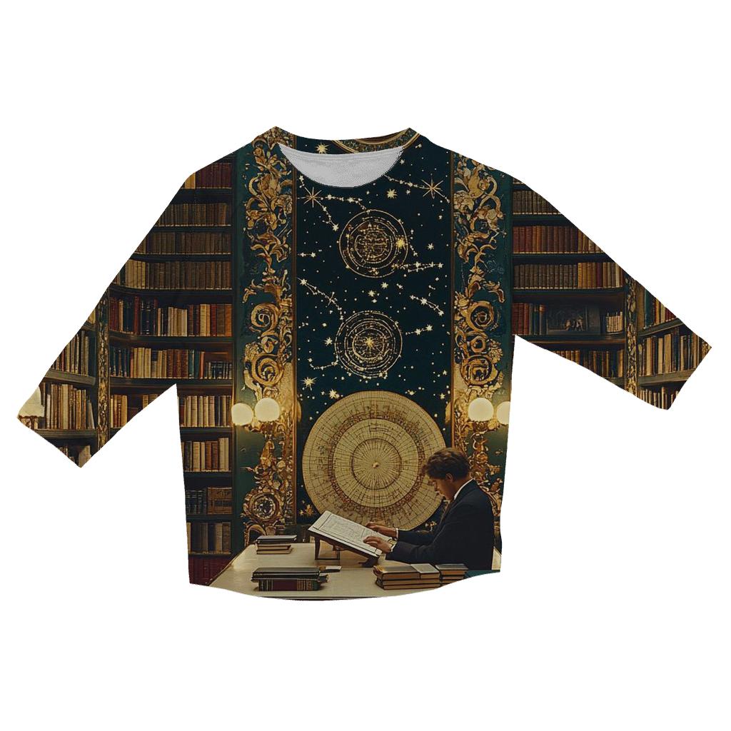 Gustav Klimt Inspired Library Of Celestial Maps printed three quarter sleeve shirts