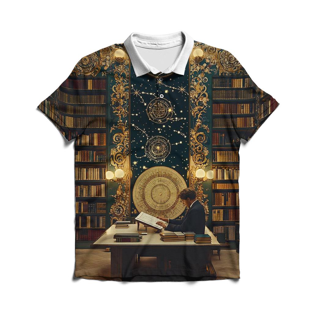 Gustav Klimt Inspired Library Of Celestial Maps embroidered polo tops