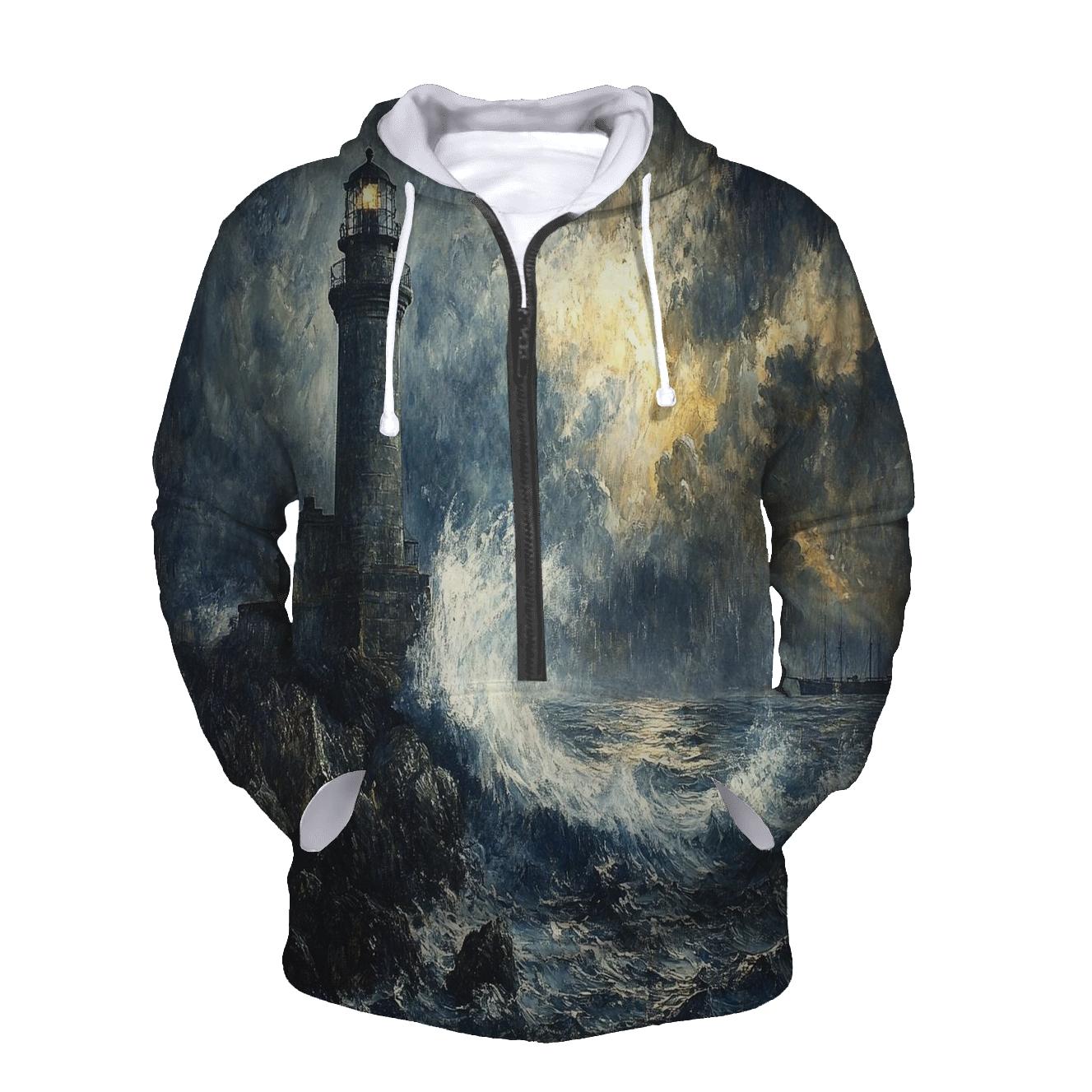 J M W Turner Inspired Storm Over Lighthouse Coast hoodies fashion