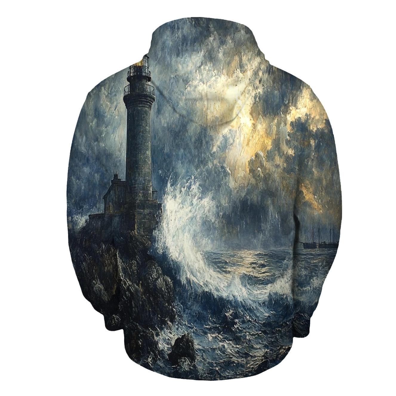 J M W Turner Inspired Storm Over Lighthouse Coast hoodies fashion