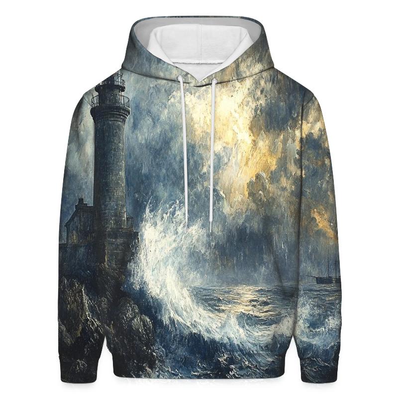 J M W Turner Inspired Storm Over Lighthouse Coast graphic hoodies