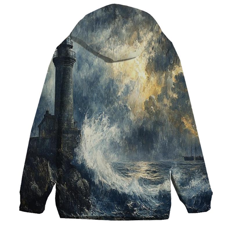 J M W Turner Inspired Storm Over Lighthouse Coast graphic hoodies