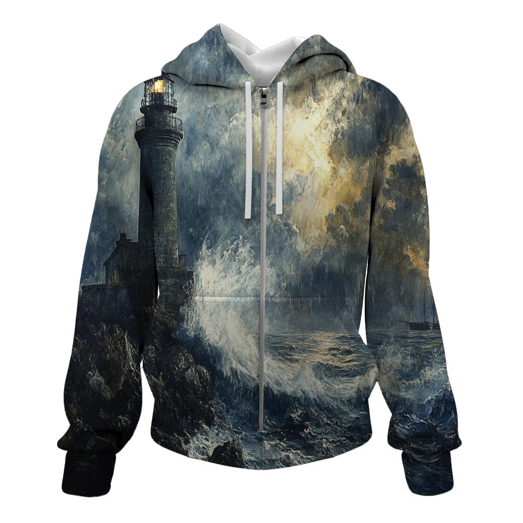 J M W Turner Inspired Storm Over Lighthouse Coast premium hoodies
