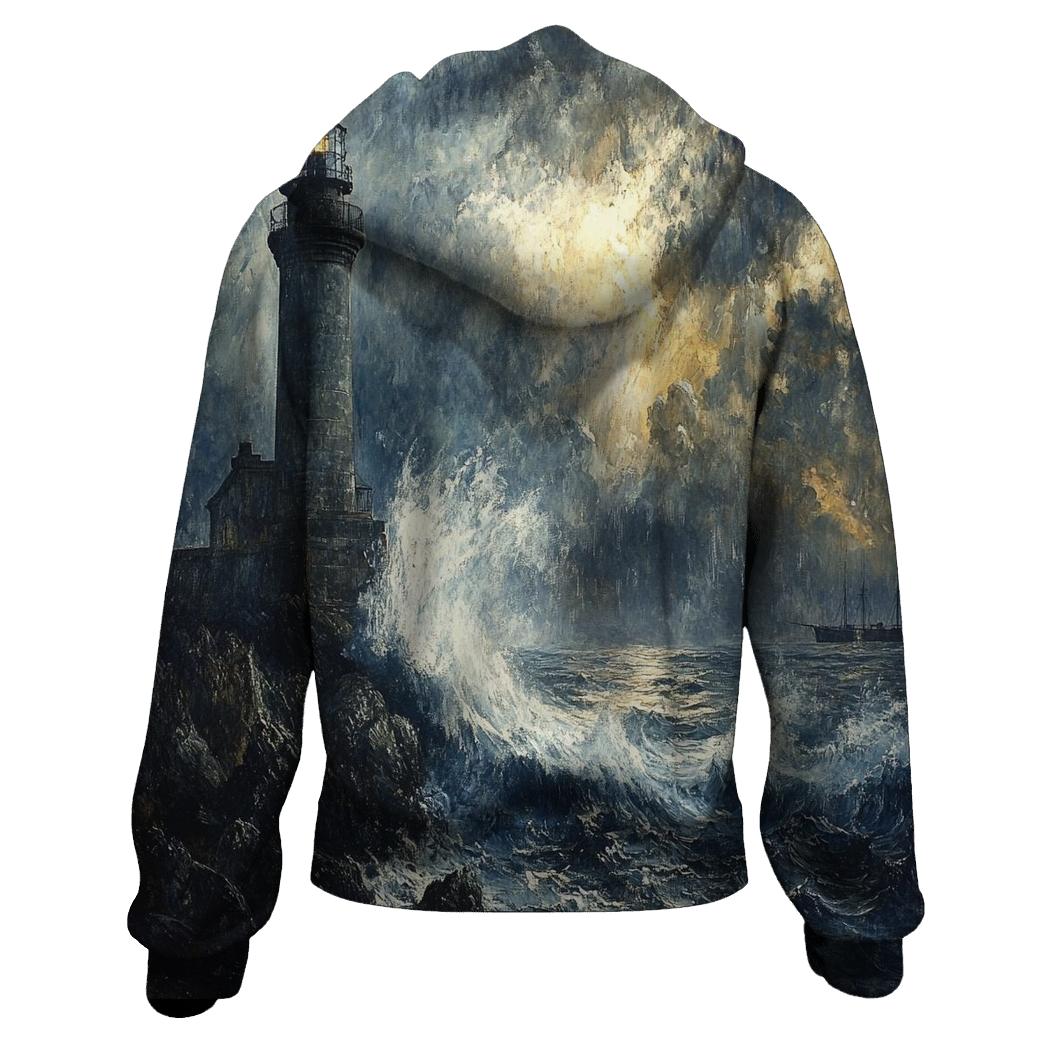 J M W Turner Inspired Storm Over Lighthouse Coast premium hoodies