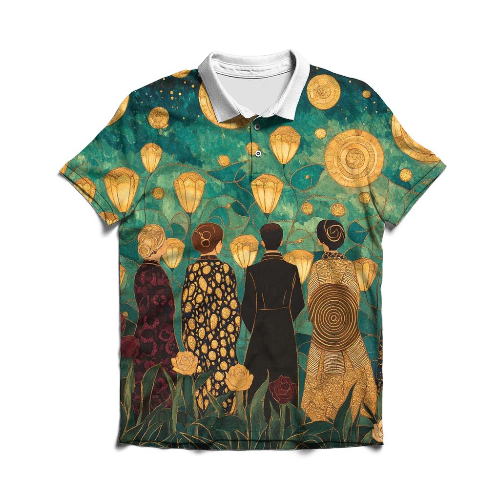 Gustav Klimt Inspired Aurora Garden Festival designer slim fit polos