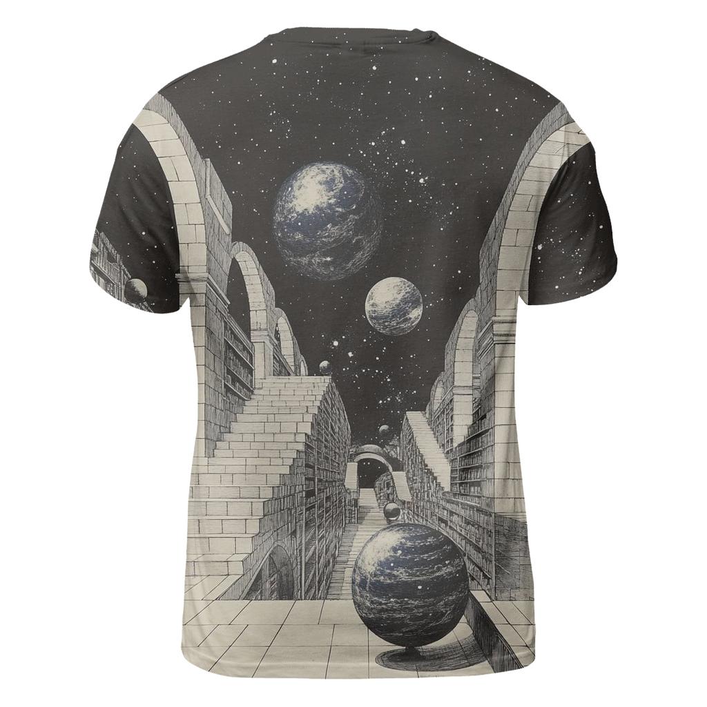 M C Escher Inspired Floating Library Of Planets custom all-over print shirts