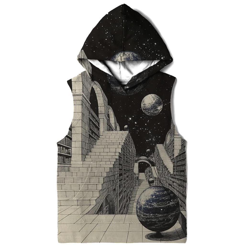 M C Escher Inspired Floating Library Of Planets lightweight hoodies