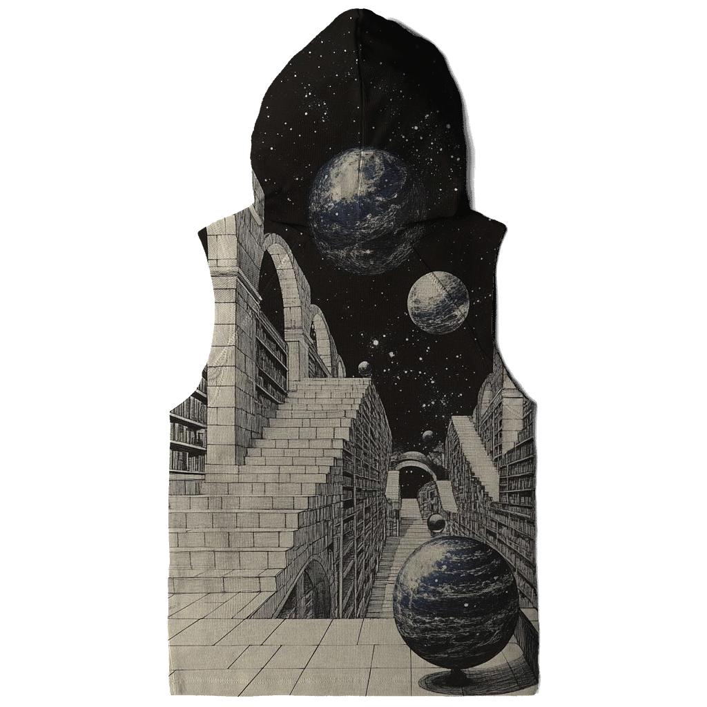 M C Escher Inspired Floating Library Of Planets lightweight hoodies