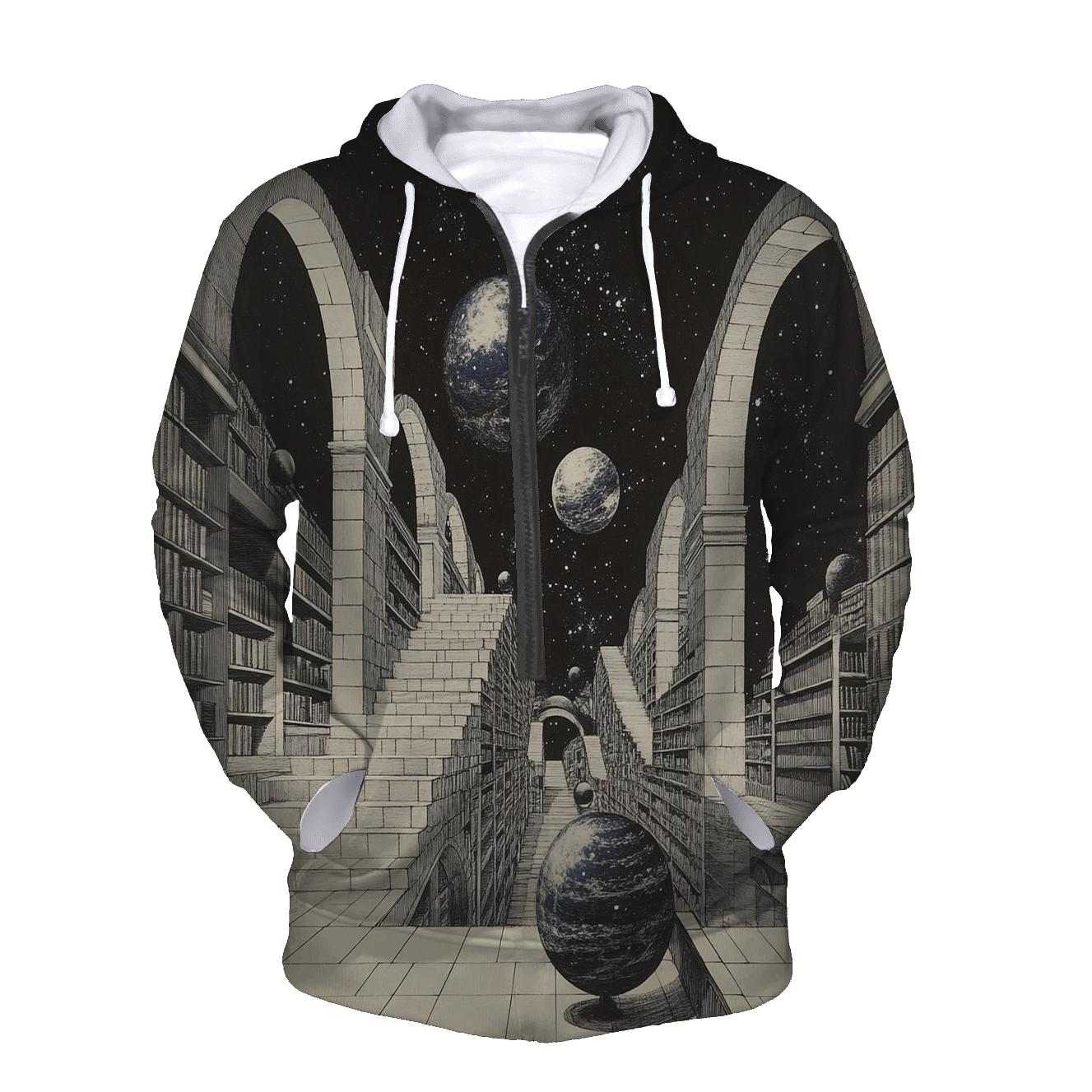M C Escher Inspired Floating Library Of Planets lightweight hoodies