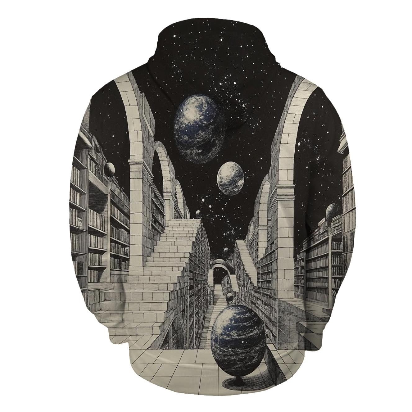 M C Escher Inspired Floating Library Of Planets lightweight hoodies