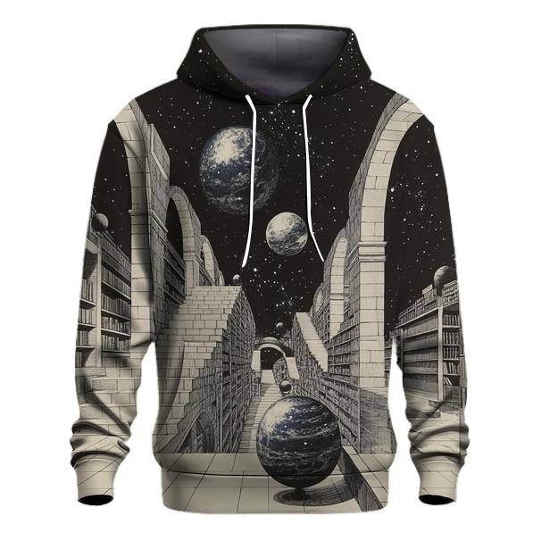 M C Escher Inspired Floating Library Of Planets heavyweight hoodies