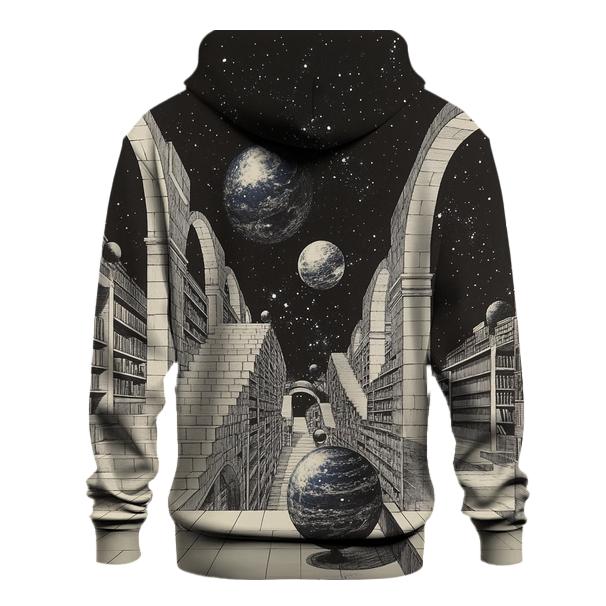 M C Escher Inspired Floating Library Of Planets heavyweight hoodies