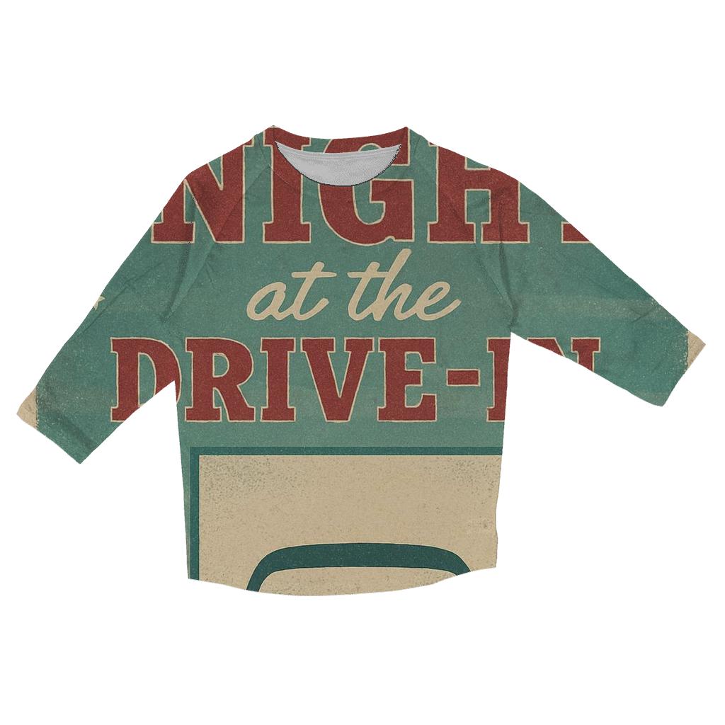 Weathered 1950s Drive In Movie Night Poster trendy 3/4 sleeve tops