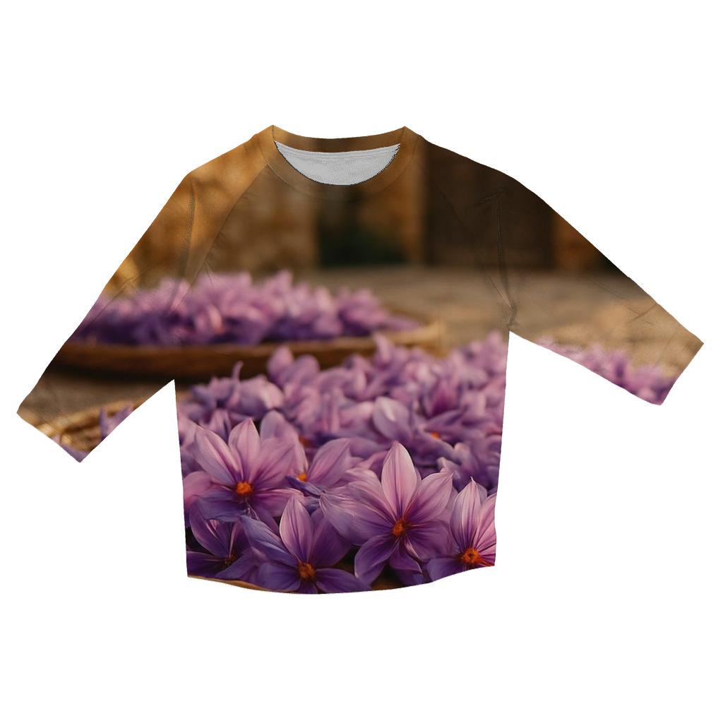 Saffron Crocus Harvest Trays In A Stone Courtyard printed three quarter sleeve shirts