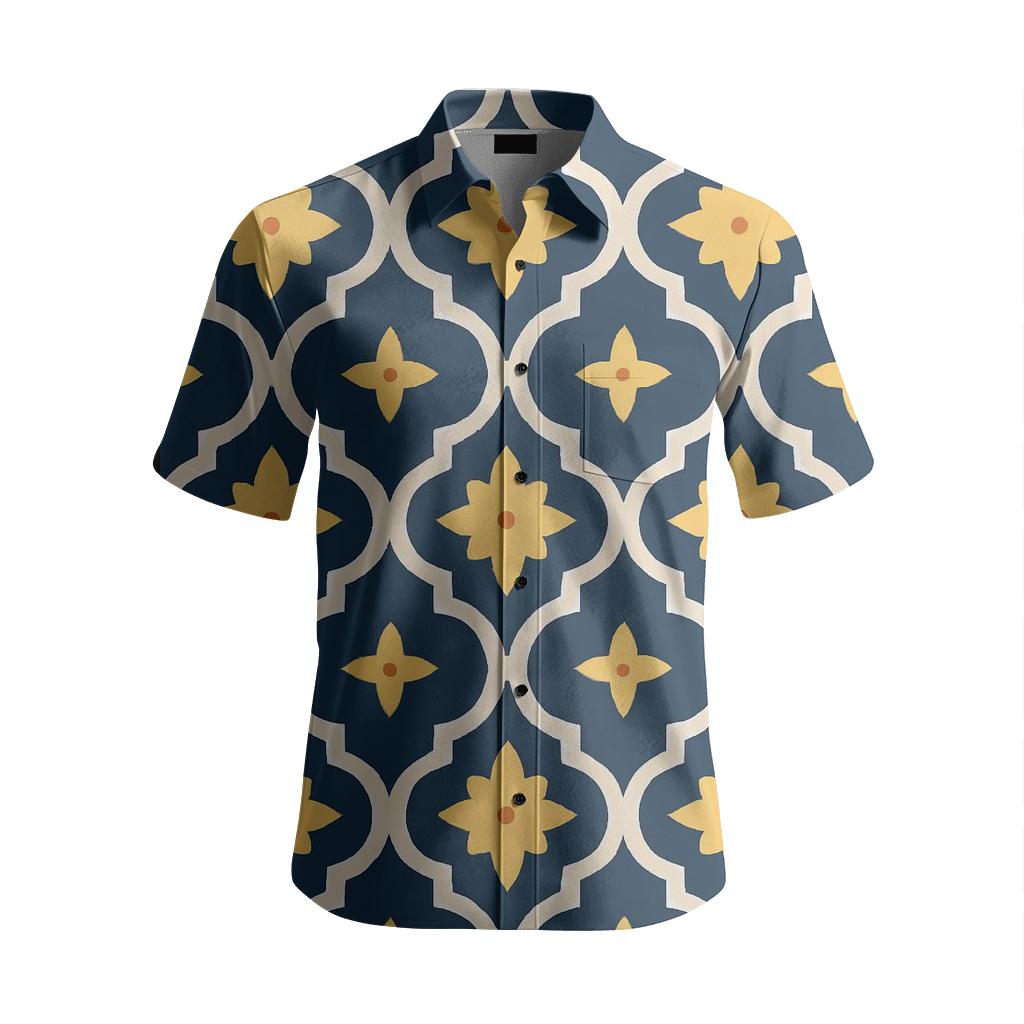 Celestial Ogee Star Cartouche Repeat embroidered logo shirts