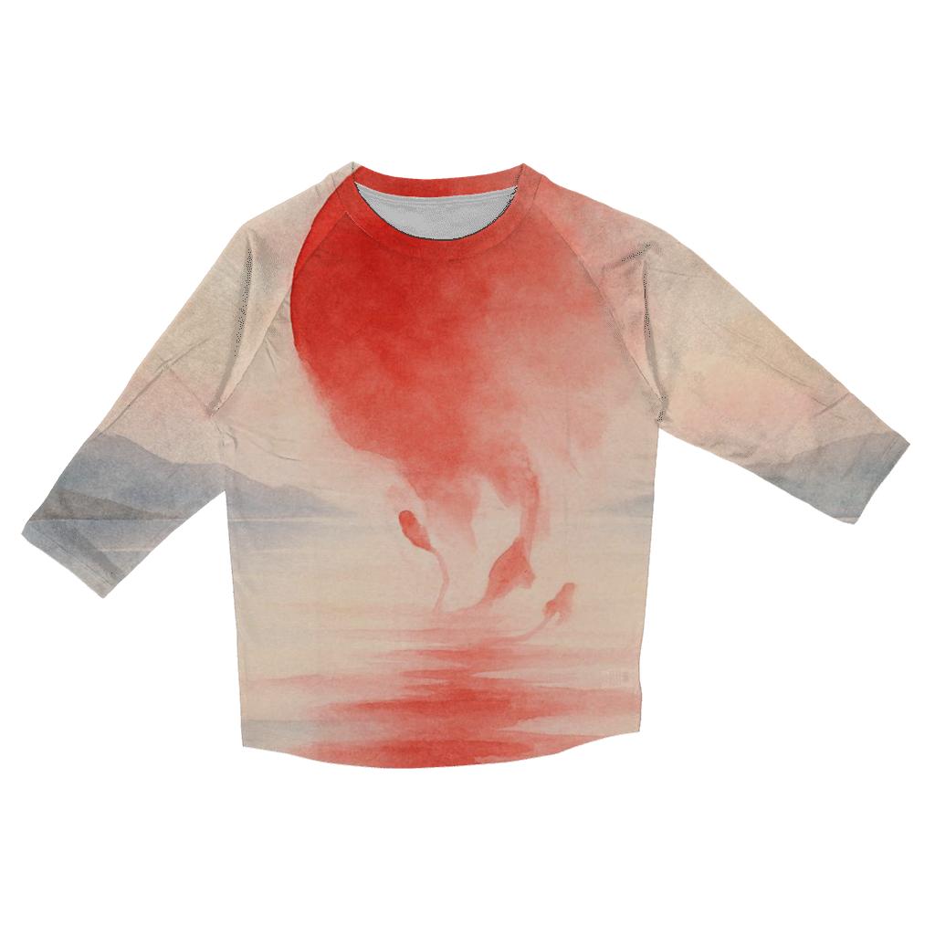 Rising Sun Over Watercolor Tides Japan designer 3/4 sleeve blouses
