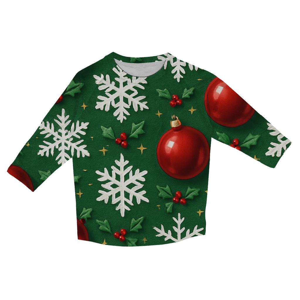 Crimson Ornament Snowflake Tessellation On Pine Green Background casual three quarter sleeve shirts