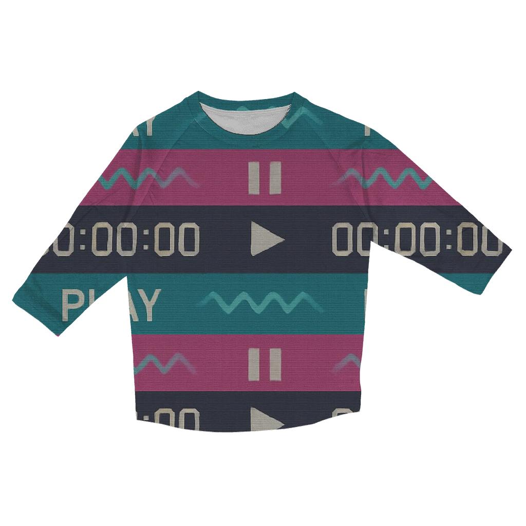 VHS Timecode Wave Pattern custom 3/4 sleeve shirts