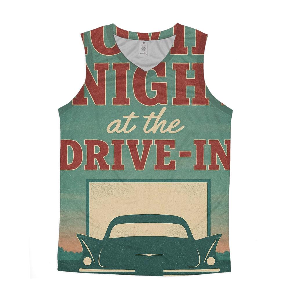 Weathered 1950s Drive In Movie Night Poster casual summer tank tops