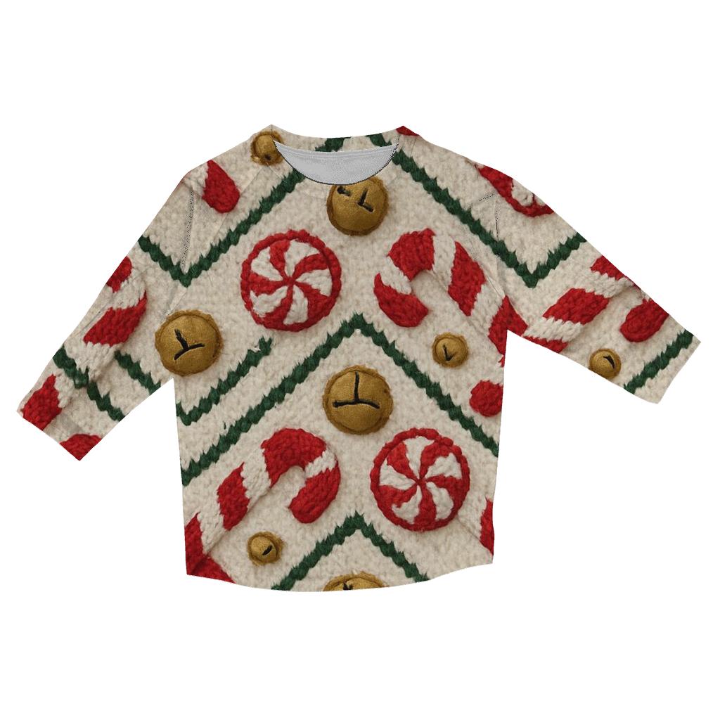 Candy Cane Knit Chevron Repeat On Warm Ivory Background designer 3/4 sleeve blouses