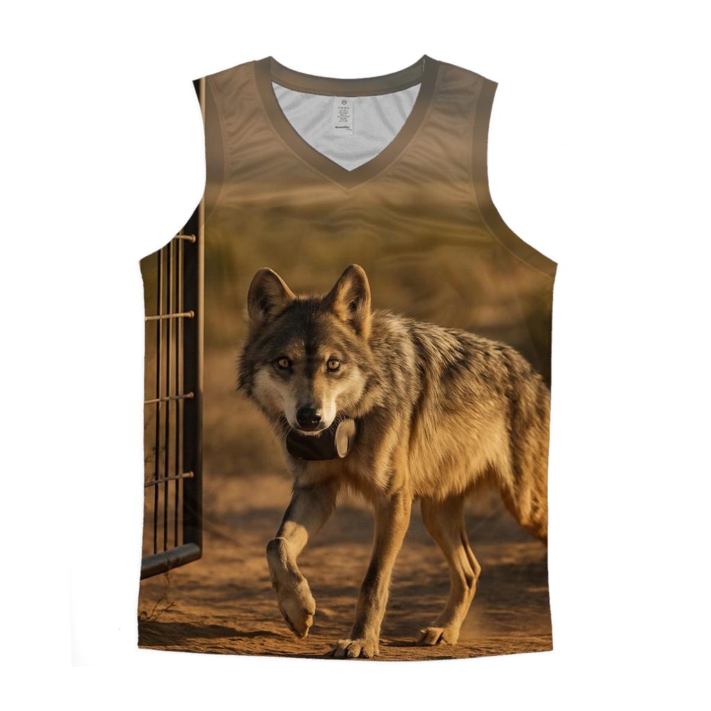 Mexican Gray Wolf At A Wildlife Corridor Fence Gap designer workout tanks