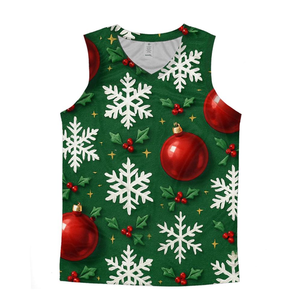 Crimson Ornament Snowflake Tessellation On Pine Green Background cotton sleeveless tops