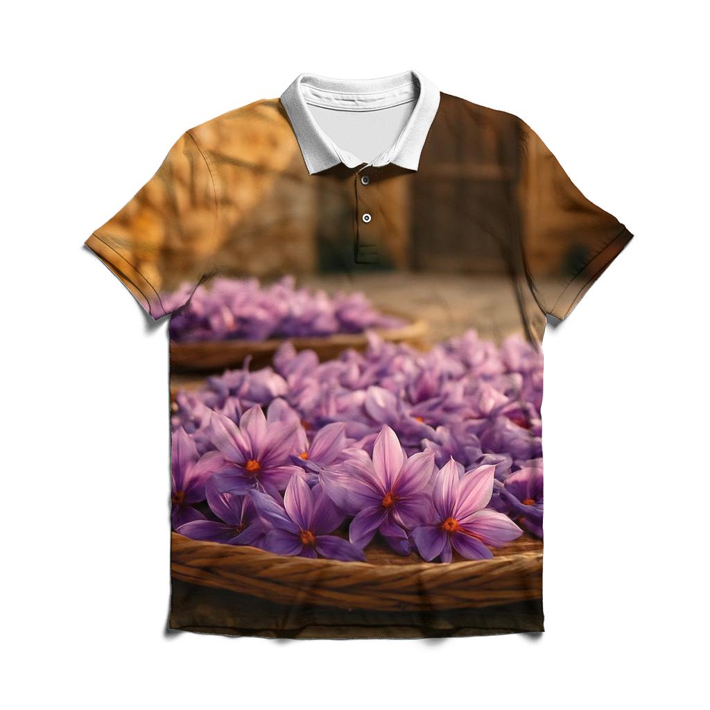 Saffron Crocus Harvest Trays In A Stone Courtyard casual sports polo shirts