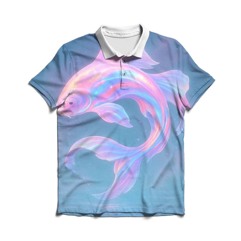 Aurora Koi Drift embroidered polo tops
