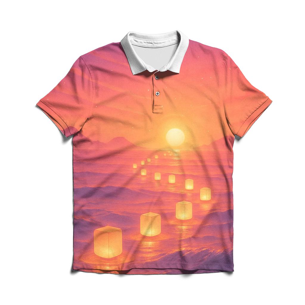 Lantern Tide At Coral Dusk custom polo shirts