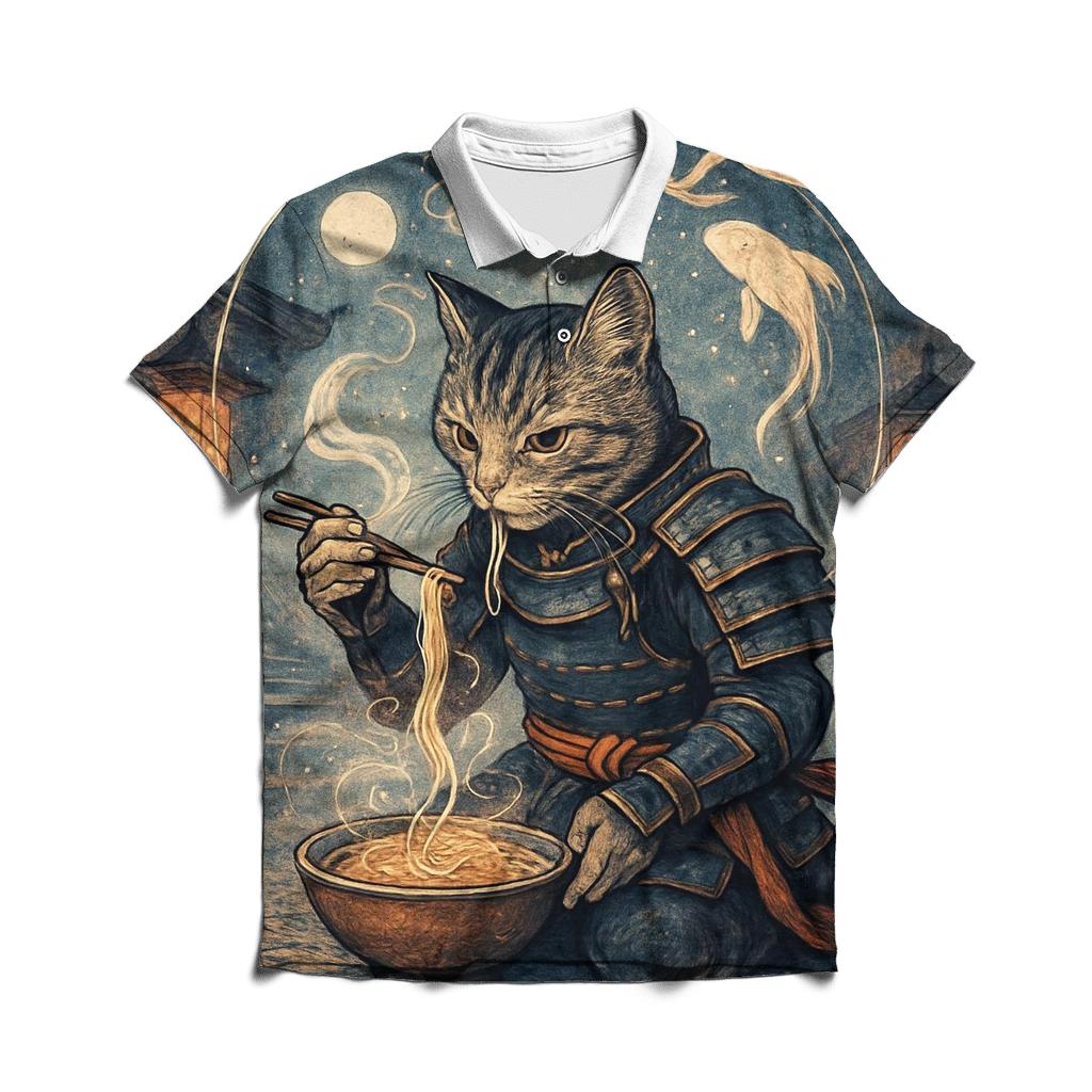 Moonlit Ramen Ronin Cat personalized polo shirts