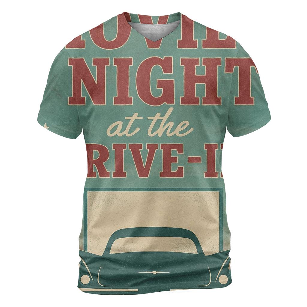 Weathered 1950s Drive In Movie Night Poster statement graphic shirts