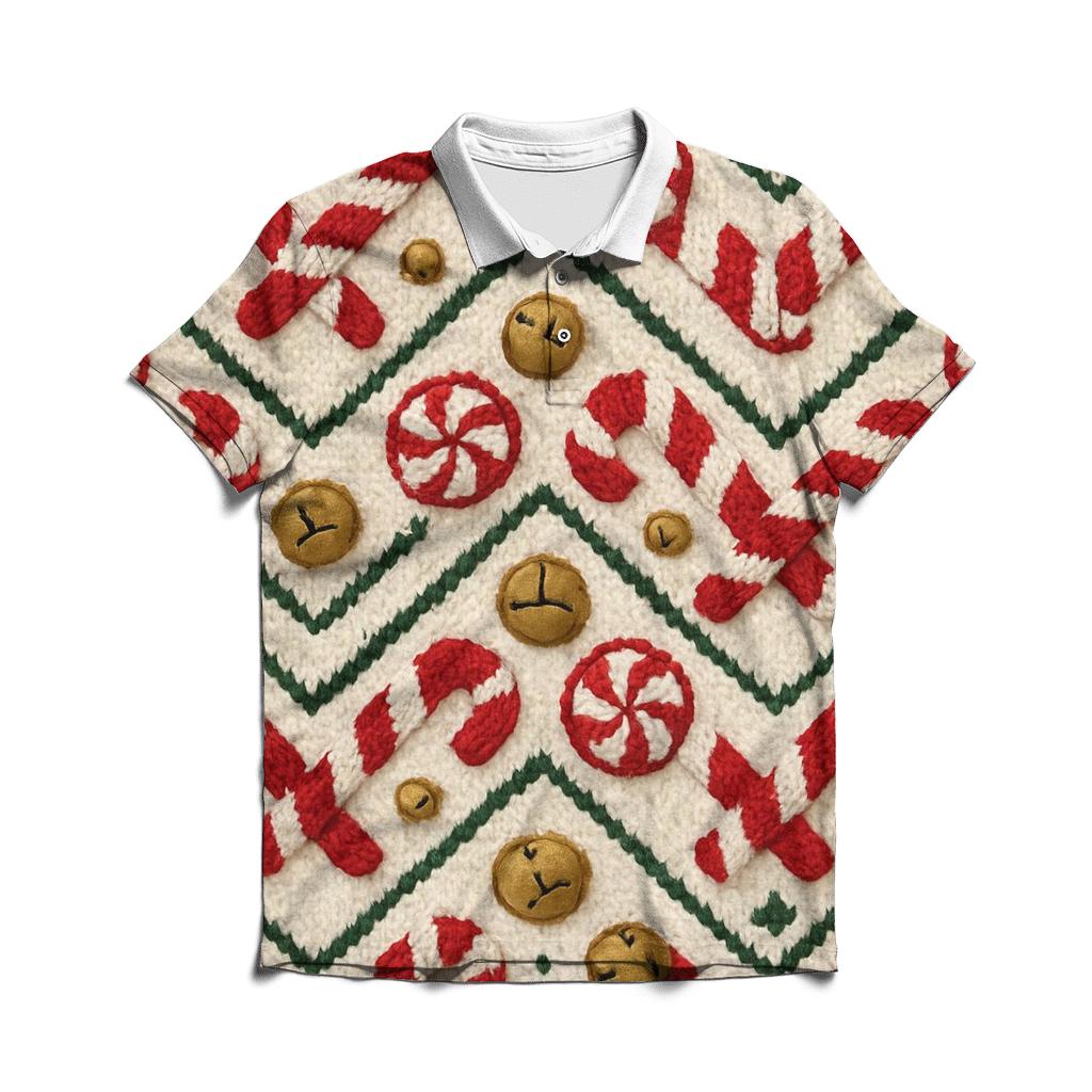 Candy Cane Knit Chevron Repeat On Warm Ivory Background designer slim fit polos